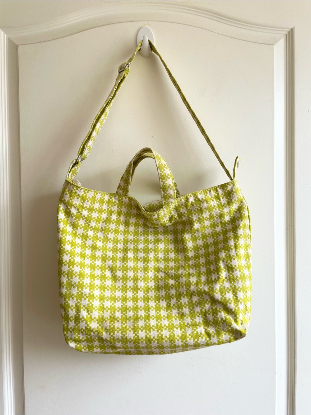 BAGGU Horizontal Zip Duck Bag Chartreuse Pixel Gingham